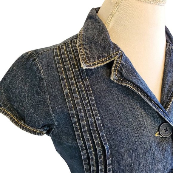 Y2K Denim Shirt Dress Blue Collared  Cotton Button Down Cargo‎ Pockets S/M - Picture 2 of 7